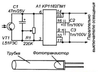 Схема фотореле на микросхеме КР1182ПМ1