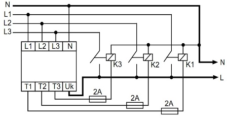 Схема подключения переключателя фаз PF-451