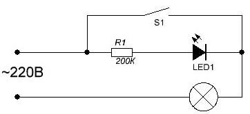 Схема подключения светодиода в выключателе с подсветкой