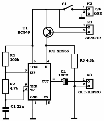 Схема сигнализатора протечек на таймере 555