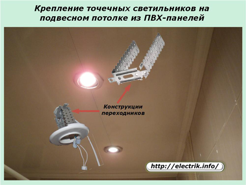 Крепление точечных светильников в подвесном потолке из ПВХ-панелей