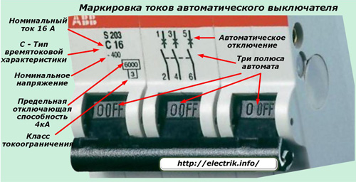 Маркировка токов автоматического выключателя