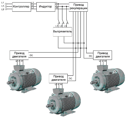 Схема рекуперации для многодвигательного привода