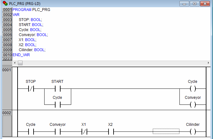 Программа на языке релейных диаграмм для ПЛК в CodeSys автоматической системы отбраковки бутылок