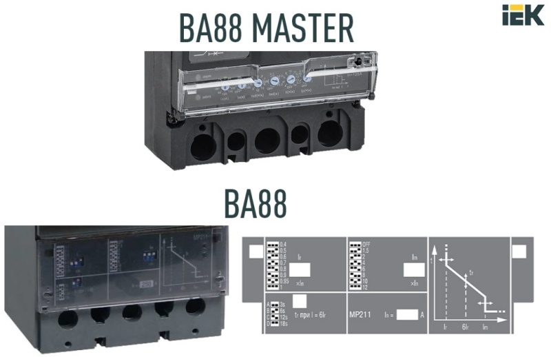 Переключатели для настройки параметров защиты у новой (сверху) и старой (снизу) версии ВА88